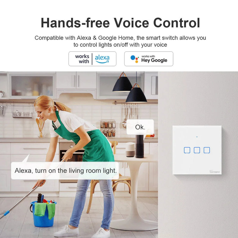 SONOFF T2EU 433Mhz RF WiFi Touch Wall Switch Time Schedule Smart Scene via eWeLink Remote Voice Control with Alexa Google Home