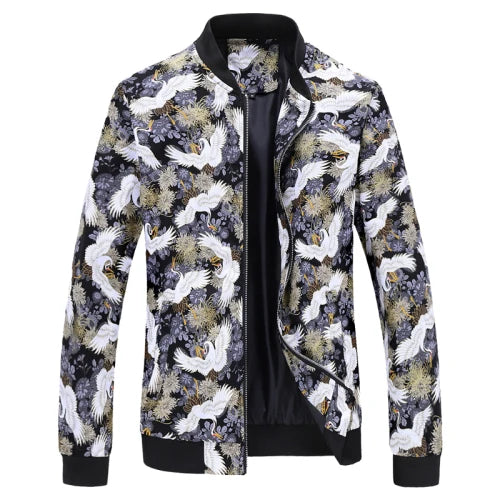 2026 New Baseball Collar Men's Long Sleeve Printed Jacket, Chinese Style Print Zipper Control Coat, Asian Size M-6XL.