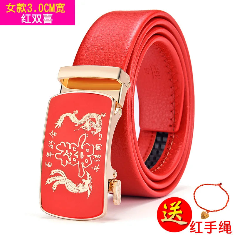 Red Automatic Buckle Belt for Both Men and Women Fashion Hot Seller Belts 100cm - 120cm 130cm Man Cinturon