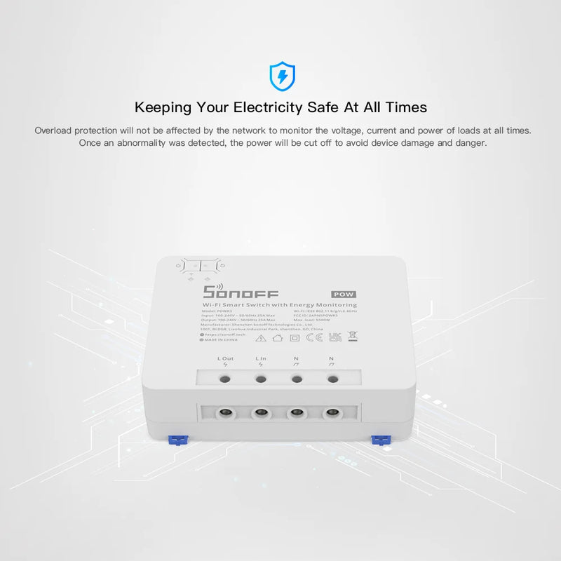 SONOFF POW R3 25A Power Metering WiFi Smart Switch Overload Protection Energy Saving Track on eWeLink Voice Control via Alexa