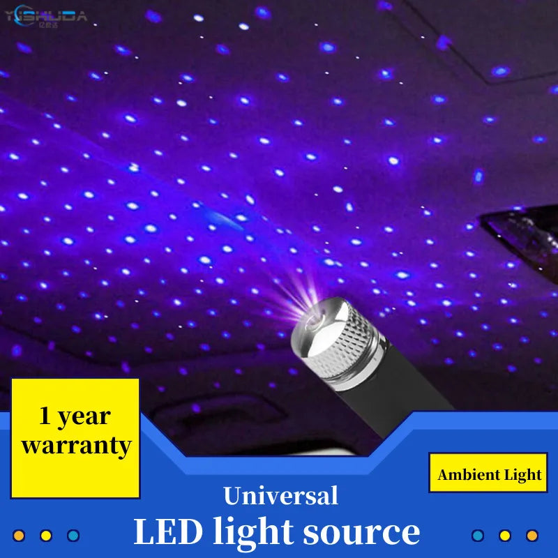 ភ្លើងបំភ្លឺដំបូលរថយន្ត UniversalLED Star Night Projector ចង្កៀងបរិយាកាស Galaxy ចង្កៀងតុបតែង USB អាចលៃតម្រូវបានច្រើនបែបផែនភ្លើងបំភ្លឺ