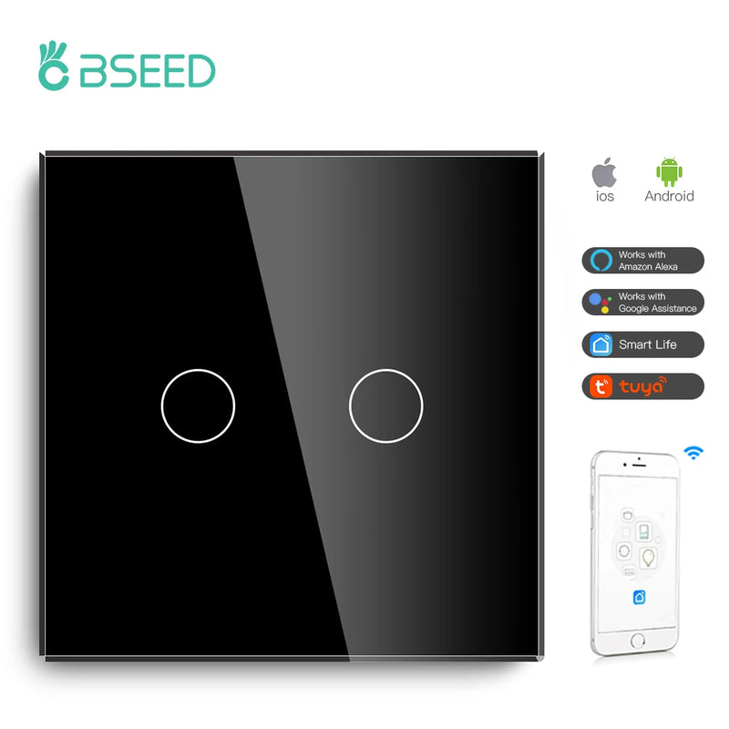 BSEED Wifi Light Switches Smart Wall Switch 1/2/3Gang 1/2/3/4Way Touch Sensor Switch With Normal Socket Support Tuya Smart Life