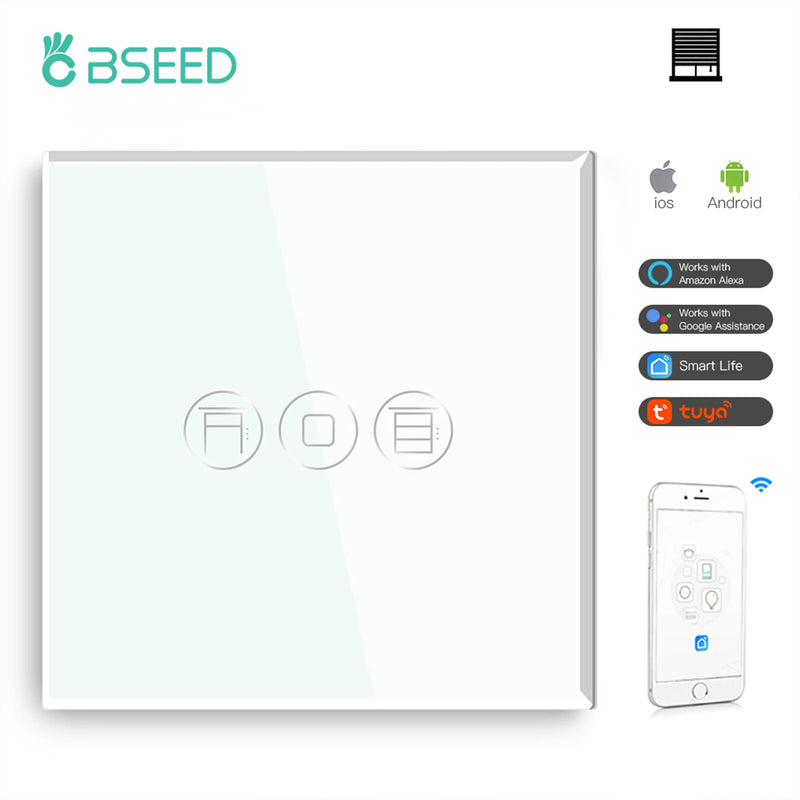 BSEED Wifi Roller Shutter Switch Smart Blind Switch Crystal Wall Touch Switches Wireless Control By Smart Life Tuya Alexa App