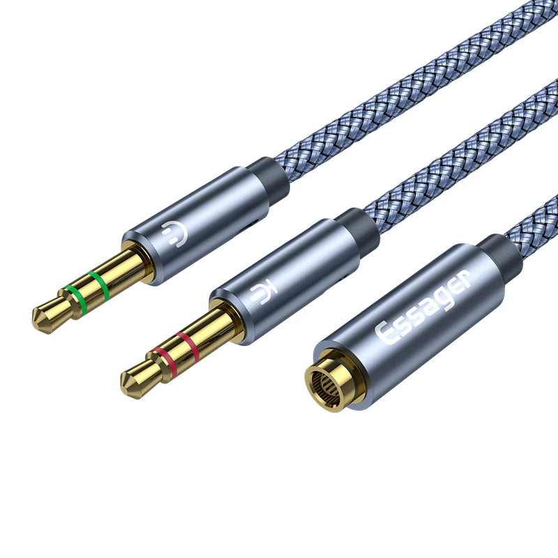 Essager Aux Cable Headphones Audio Splitter 3.5mm Female to 2 Jack 3.5mm Male For Computer Speaker Mic Y Splitter to PC Adapter