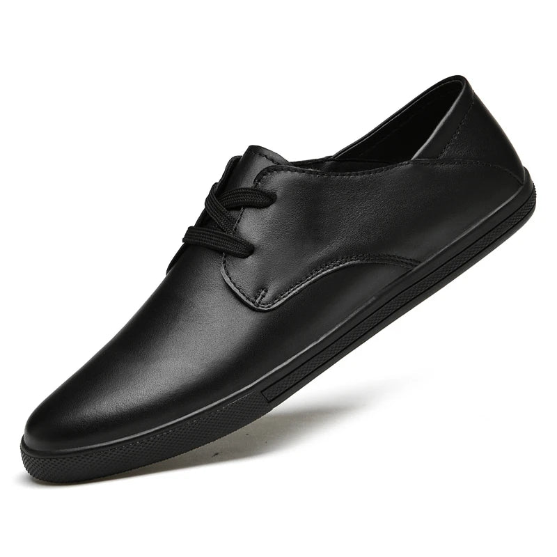 Spring Autumn Men Lace-Up Fashion Leather Casual Shoes Flats Flat Shoes White Black Solid Hot Sale Dropshipping