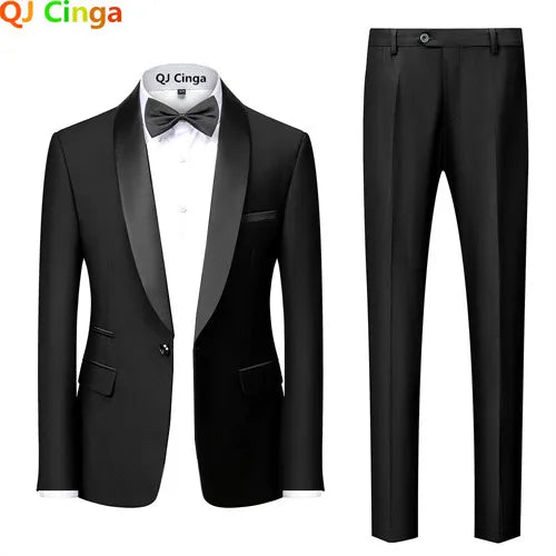 2025 New Men's Black Two-piece Set (Jacket+Pants) Business Wedding Terno Masculino White Fashion Slim Fit Costume Homme 5xl