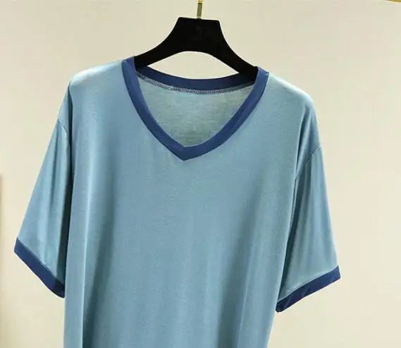4XL-6XL Women's Sleepwear Short Sleeve Trousers Two Piece Set V Neck Summer Home Clothes Loose Modal Nightwear Pijamas Suit
