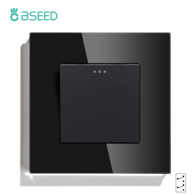 BSEED EU Standard 3 Packs Wall Button Switches 1Gang 2/3Way Intermediate Switch Glass Panel Mechanical Switches Cross Switch