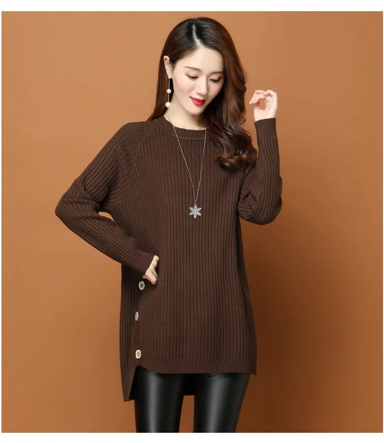 Fdfklak Spring Sweater 2026 New Women's Mid-Long Wild Loose Large-Size Autumn Winter Pullover Shirt Short Bottoming Dress