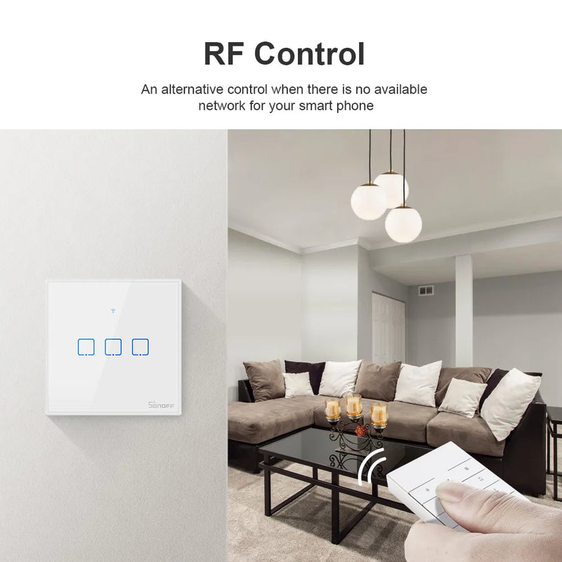 SONOFF T2EU 433Mhz RF WiFi Touch Wall Switch Time Schedule Smart Scene via eWeLink Remote Voice Control with Alexa Google Home