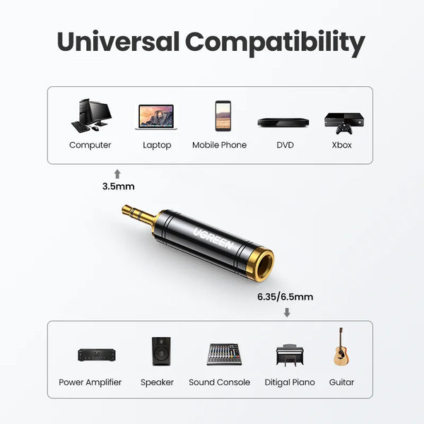 UGREEN 3.5mm to 6.5mm 6.35mm 1/4 Adapter Gold Plated Pure Copper Male to AUX Female to Jack Mono Adapter Audio Connector