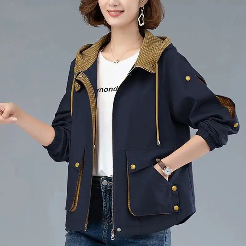 Short Velvet Autumn Winter Trench Coat For Women Hooded Casual Plus Size Windbreaker Tops Loose Spring Jackets Female M-4XL