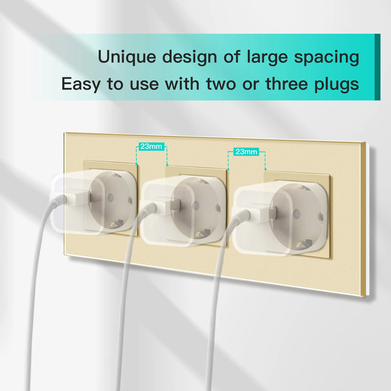 BSEED EU Wall Sockets Single Power Outlet Double Glass Frame USB Type-C Charge Ports Triple Socket Plugs Kids Protection 16A