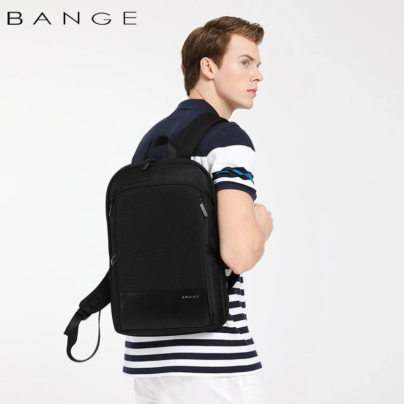 BANGE Slim Men Business Expandable Waterproof 15.6" Laptop Backpack Fashion Male Travel Light Scalable Shoulder Bags for Men