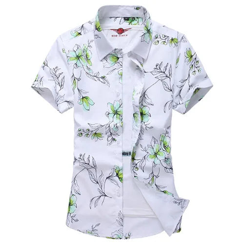 2026 Summer White Printed Short Sleeved Shirt for Men, Hawaii Rose Flower Shirts Hawaiian Vacation Camisa Chemise Big Size S-7xl