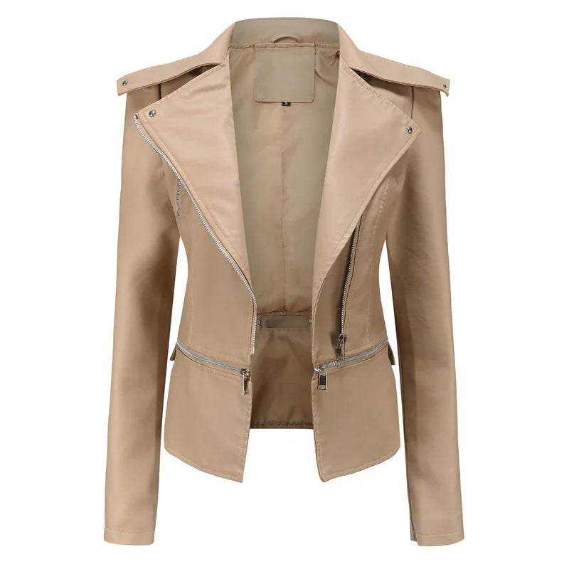 2026 New Women Black Faux Leather Jacket, Casual Zipper Decoration Biker Coat, Female Casual Solid Short Outwear S-3XL