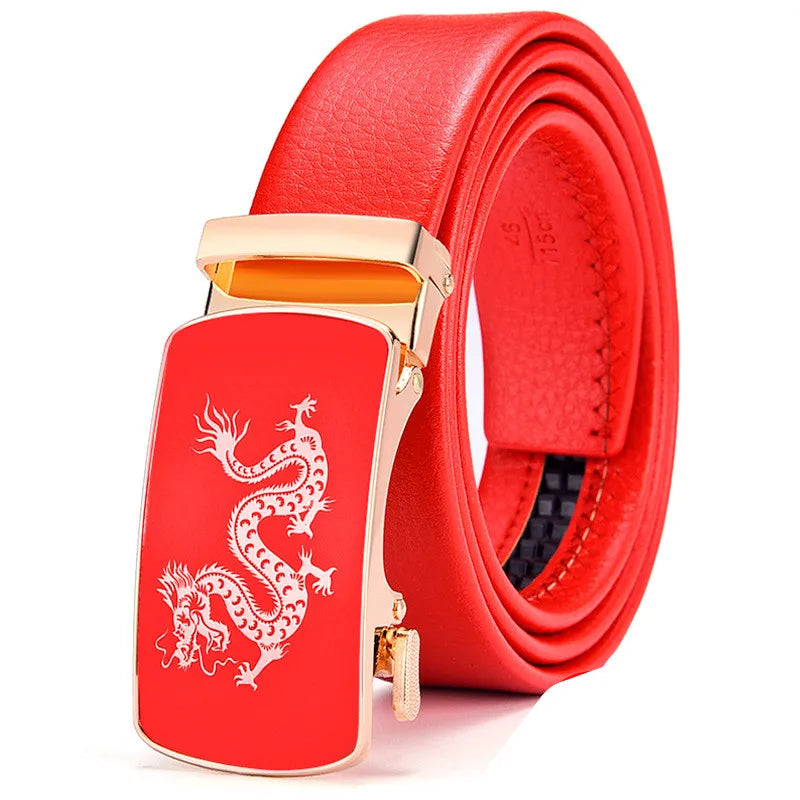 Red Automatic Buckle Belt for Both Men and Women Fashion Hot Seller Belts 100cm - 120cm 130cm Man Cinturon