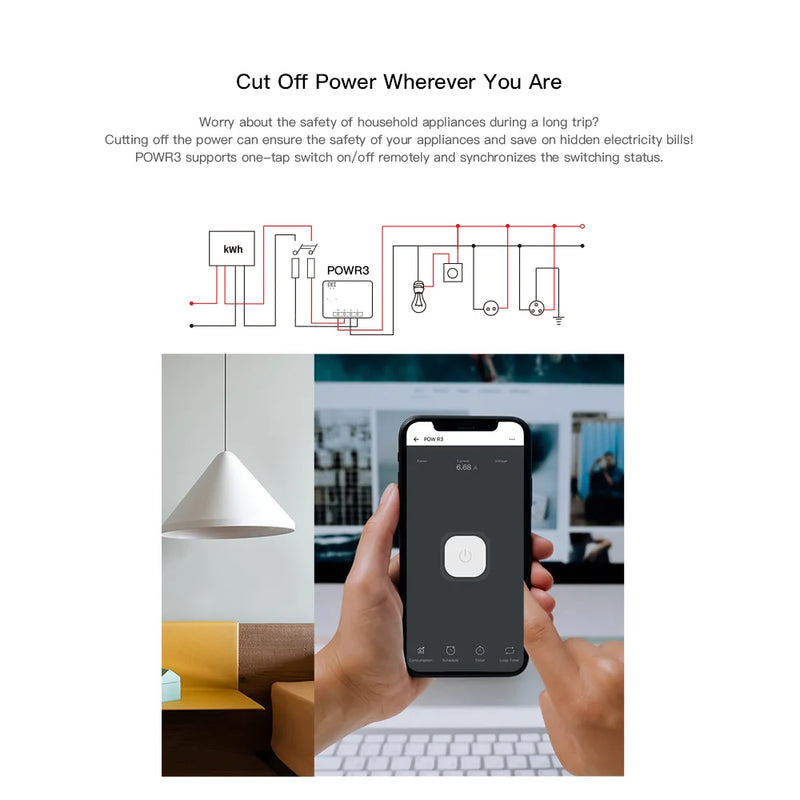 SONOFF POW R3 25A Power Metering WiFi Smart Switch Overload Protection Energy Saving Track on eWeLink Voice Control via Alexa
