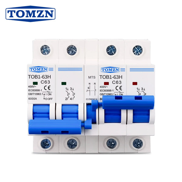 TOMZN 2P+2P MTS AC Dual Power Manual Transfer Switch Circuit Breaker MCB 50Hz/60Hz