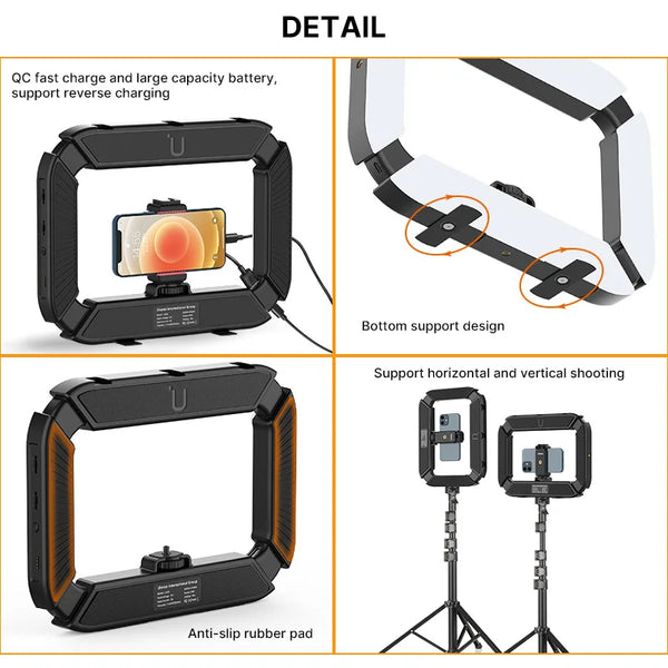 ភ្លើង LED សម្រាប់ថតវីដេអូលើស្មាតហ្វូន Ulanzi U200 សម្រាប់កាមេរ៉ា GoPro និង Youtube Live Lamp ជាមួយ Cold Shoe សម្រាប់មីក្រូហ្វូន និងជើងកាមេរ៉ាវីដេអូ