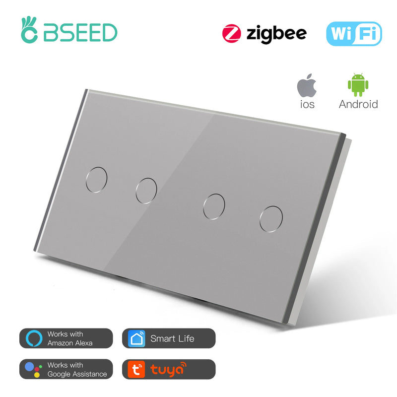 BSEED Zigbee Light Switches Double Smart Switch Touch Sensor Switch No Neutral Tuya Smart Life Alexa Control Home Improvement