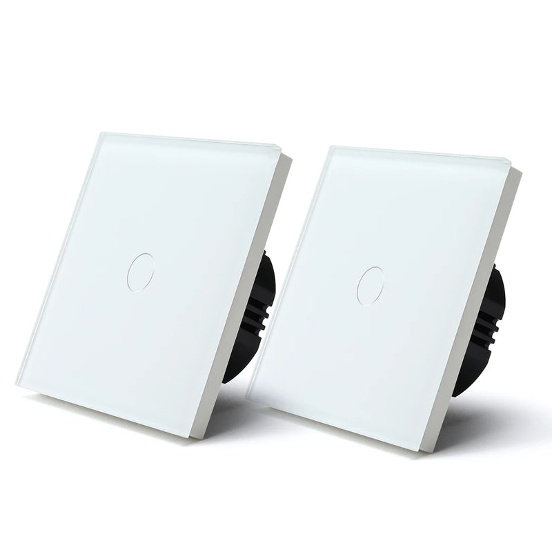 Bseed 2Packs Touch Light Switch 1Gang 2Way Wall Power Switches Light Switches For Stairs Glass Panel Blue Backlight 240V