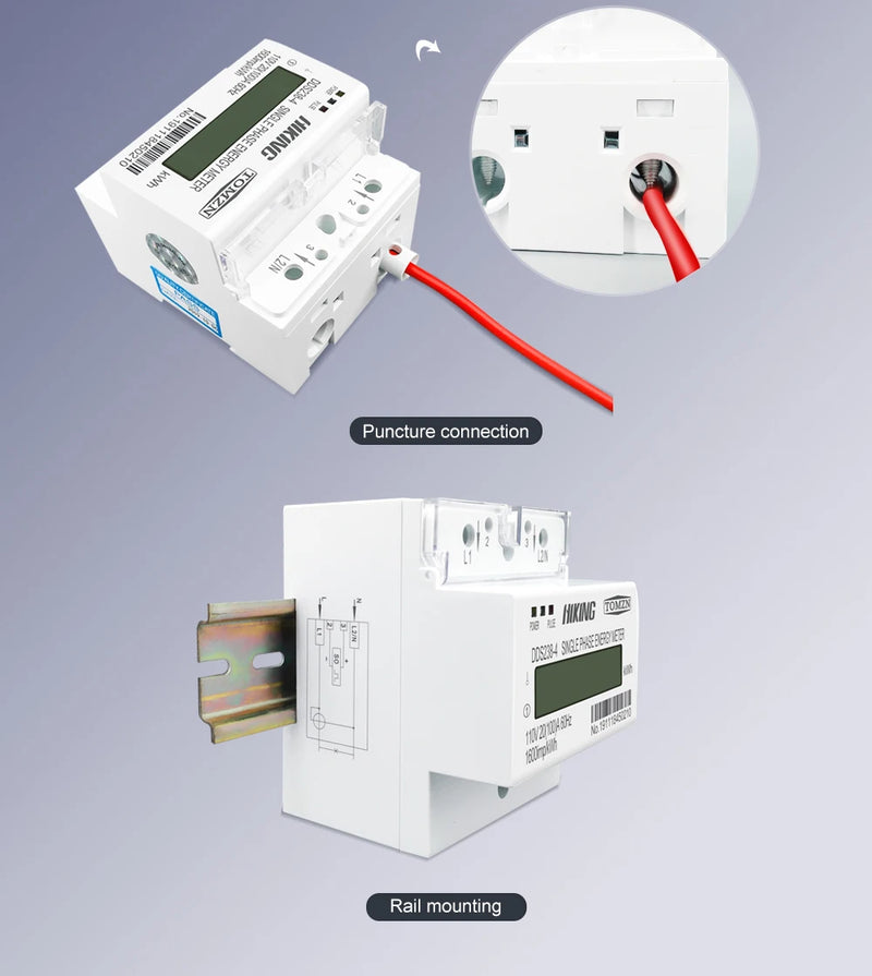 TOMZN 100A 110V 220V 50-60HZ LCD Single Phase 2 Wire 3 Wire Din-rail kWh Watt Hour Energy Meter for America