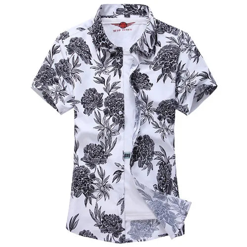 2026 Summer White Printed Short Sleeved Shirt for Men, Hawaii Rose Flower Shirts Hawaiian Vacation Camisa Chemise Big Size S-7xl