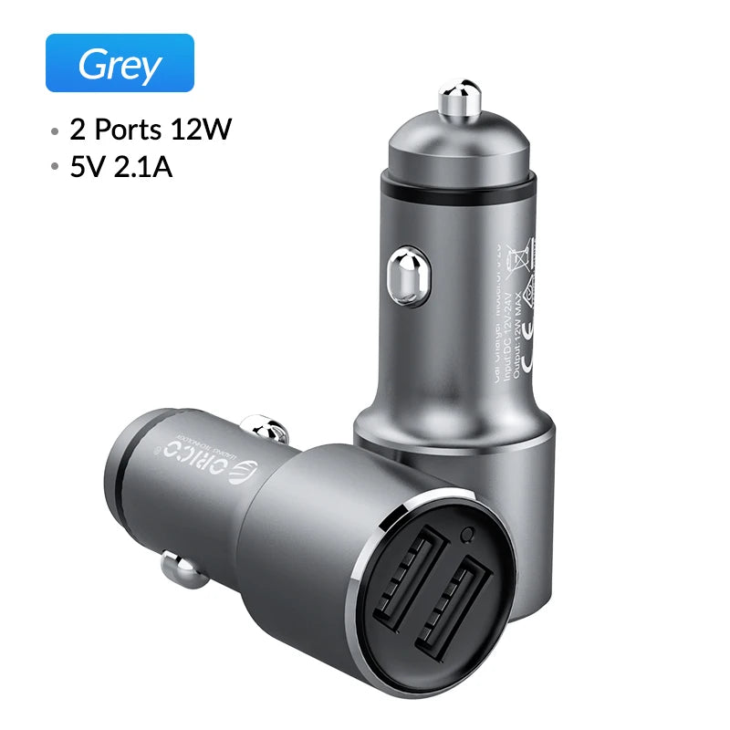 ORICO 12W Universal Car Charger Travel Phone Charger Dual  Mini Car-charger Power Socket Adapter Cigarette Lighter Splitter