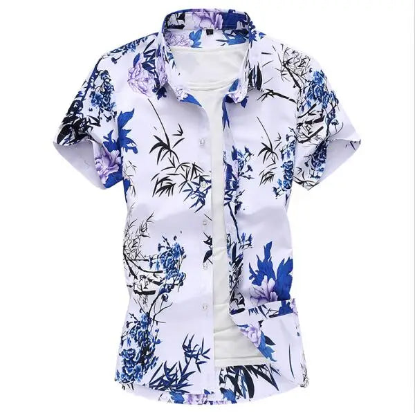 2026 Summer White Printed Short Sleeved Shirt for Men, Hawaii Rose Flower Shirts Hawaiian Vacation Camisa Chemise Big Size S-7xl