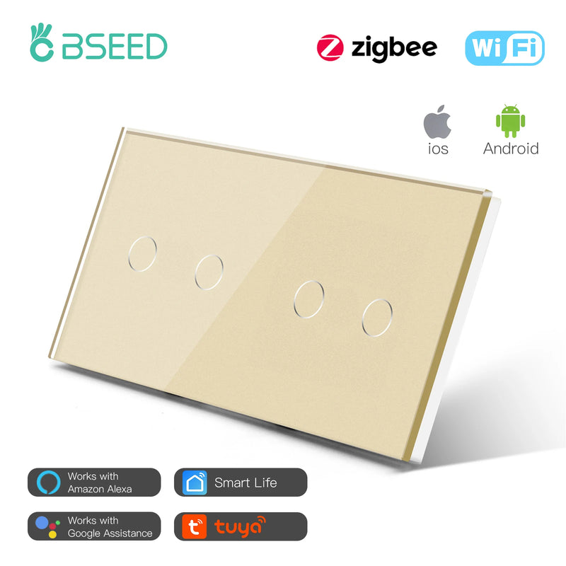 BSEED Zigbee Light Switches Double Smart Switch Touch Sensor Switch No Neutral Tuya Smart Life Alexa Control Home Improvement