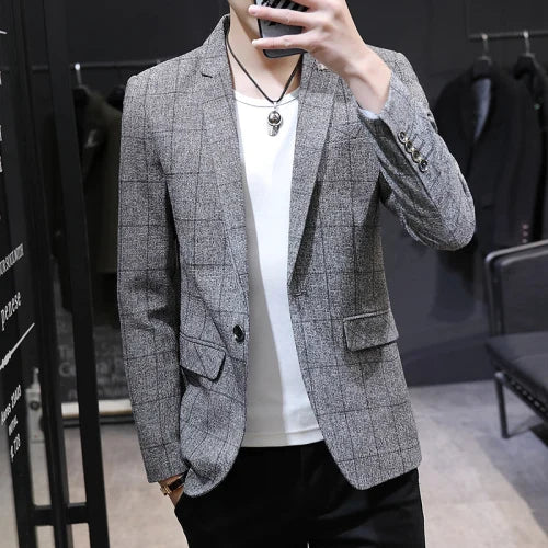 Off White Men's Plaid Suit Jacket, Spring /Autumn New Terno Masculino, Business Casual Blazers, Homme Fashion Slim Coat.