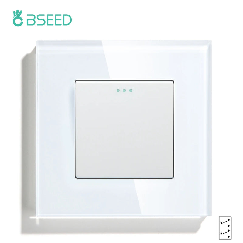 BSEED Wall Switches Button 1Gang Intermediate Switch Glass Panel Mechanical Switches EU Standard White Black  Cross Switch