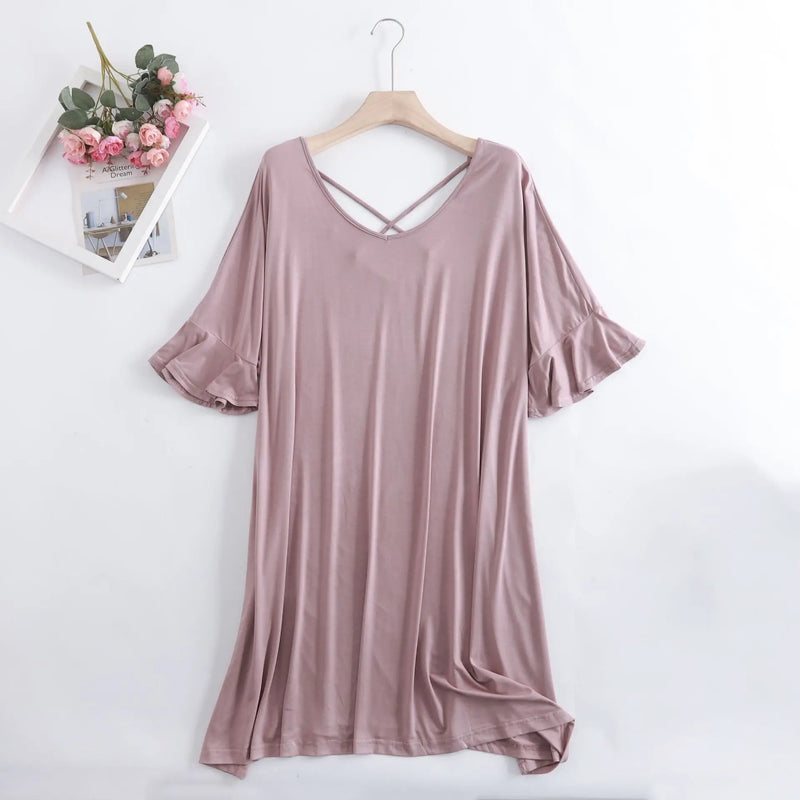 New Nightgowns Women Loose Modal Summer Dress Beautiful Back Flared Sleeves Sexy Nightshirt Large Size Ladie's Nightdress