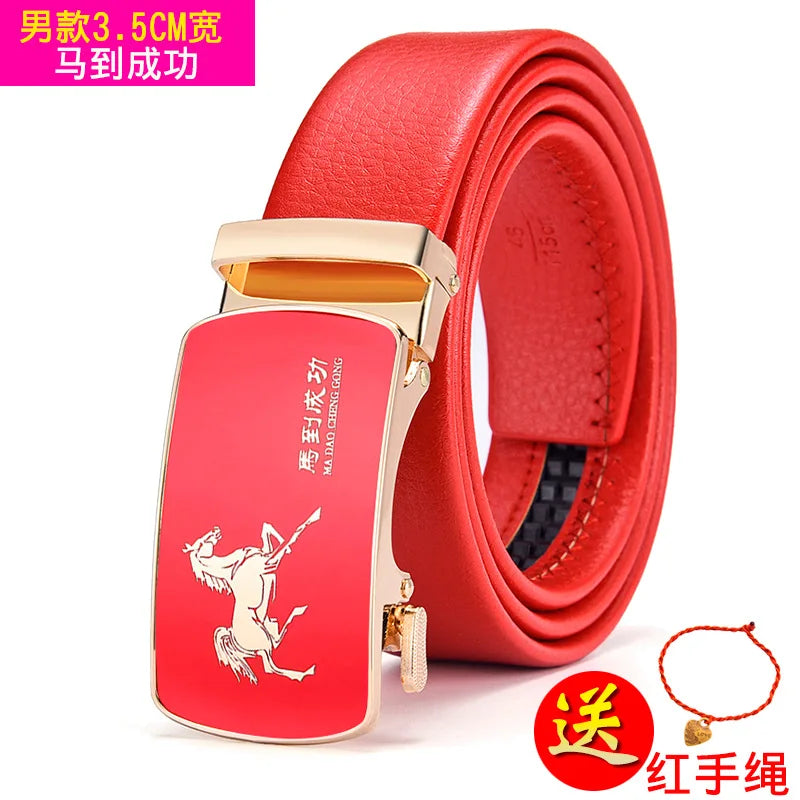 Red Automatic Buckle Belt for Both Men and Women Fashion Hot Seller Belts 100cm - 120cm 130cm Man Cinturon
