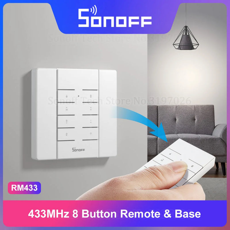 SONOFF RM433R2 Remote 8 Button RF Remote&Base One Key Pairing Easy to Install Works with 433Mhz Sonoff Smart Home Switches
