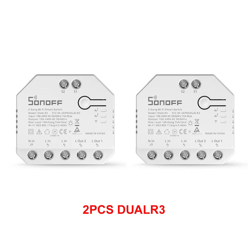 SONOFF DUALR3 Dual Relay Module DIY MINI Power Metering Smart Switch 1-20PCS Two Way Smart Home Control via eWeLink Alexa Google
