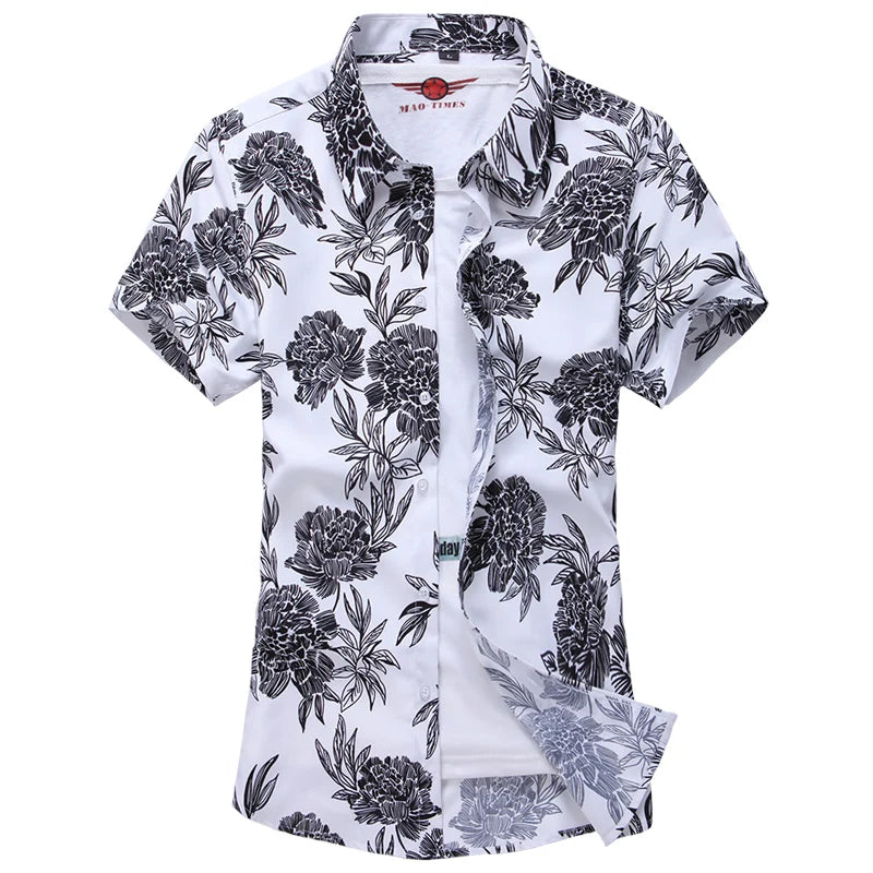 2026 Summer White Printed Short Sleeved Shirt for Men, Hawaii Rose Flower Shirts Hawaiian Vacation Camisa Chemise Big Size S-7xl