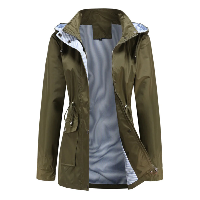 Purple Hooded Jacket for Spring 2026 Women's Office Fashion Women Outerwear Hat with Removable Waist Drawstring Water Proof