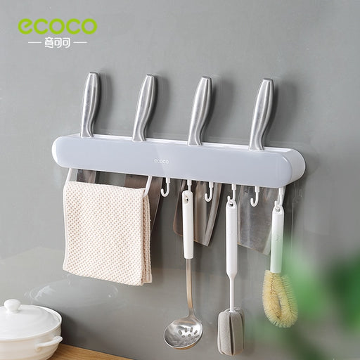 ECOCO Multifunctional Wall-Mounted Kitchen Knife Storage Container Cutlery Organizer Kitchen Knives Holder Utensils Organizer Long Grey