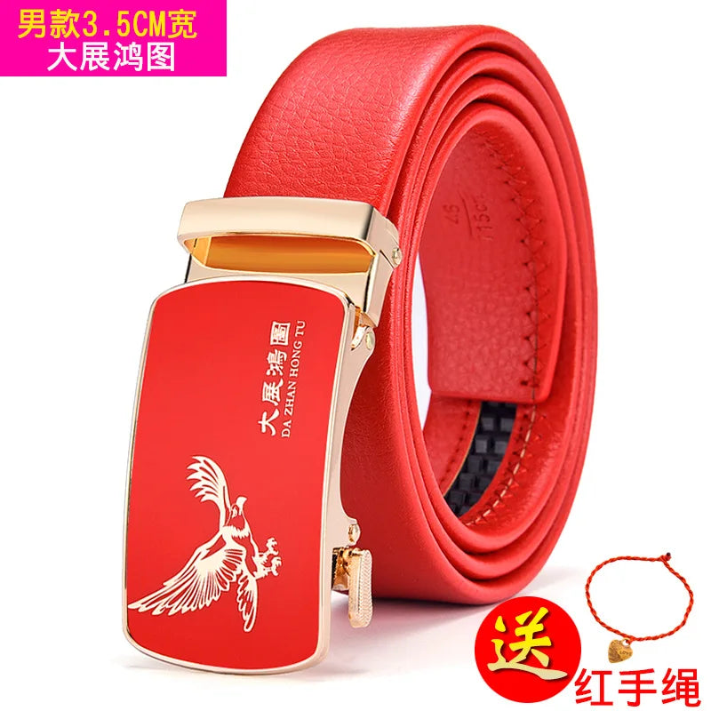 Red Automatic Buckle Belt for Both Men and Women Fashion Hot Seller Belts 100cm - 120cm 130cm Man Cinturon