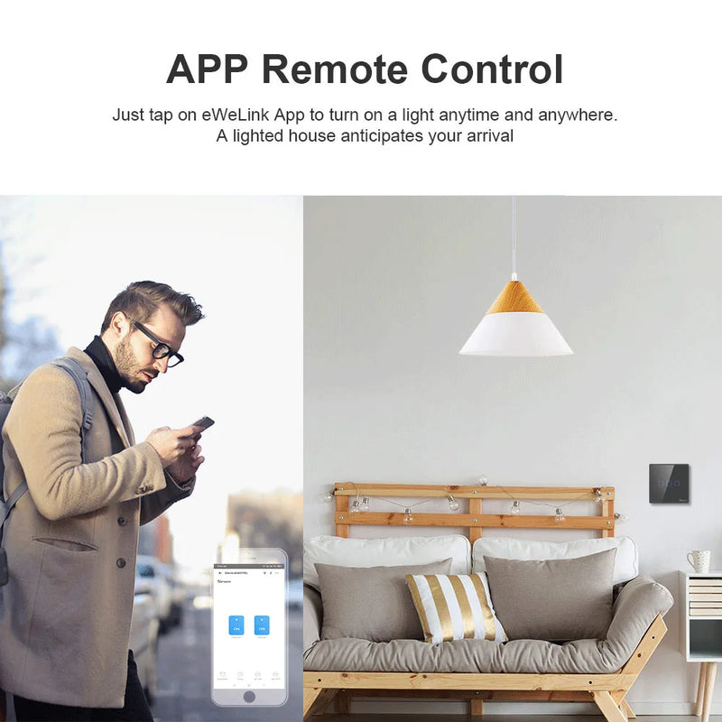 SONOFF T3EU Black WiFi Smart Wall Touch Switch 433Mhz RF Remote Control Time Schedule via eWeLink Works With Alexa Google Home