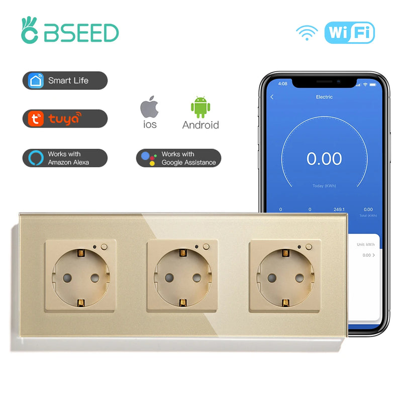 BSEED EU Electrical Wifi Smart Socket Wall Plug With Power Monitor Timing Function Tuya Alexa Smart Home Wireless Control 16A