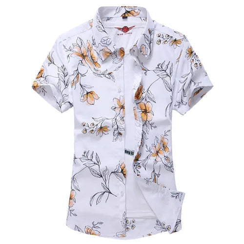 2026 Summer White Printed Short Sleeved Shirt for Men, Hawaii Rose Flower Shirts Hawaiian Vacation Camisa Chemise Big Size S-7xl