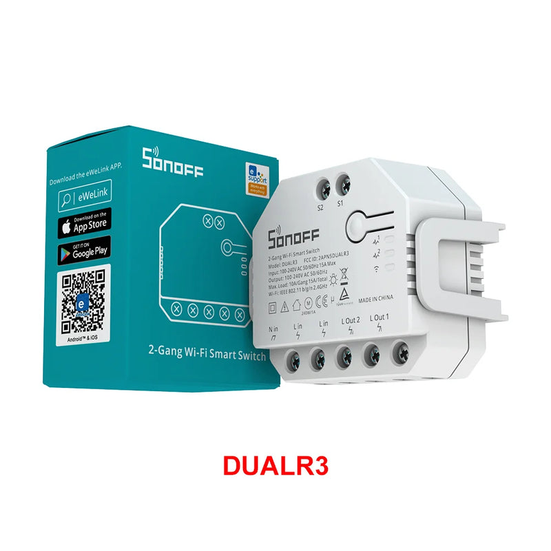SONOFF DUALR3 / DUALR3 Lite 2 Gang Dual Relay Module DIY Wi-Fi MINI Smart Switch Power Metering Control via eWeLink Alexa Google