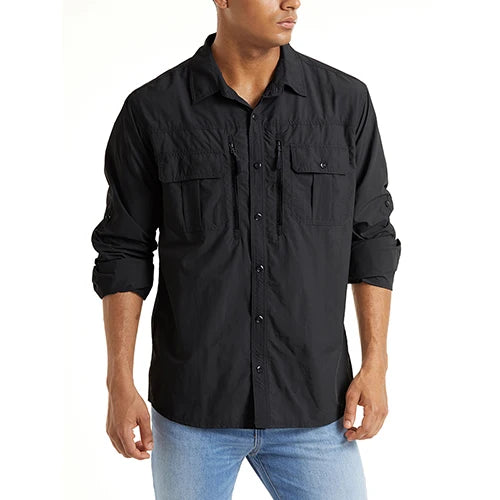 TACVASEN Summer Cargo Shirts Men's Mesh Breathable Long Sleeve Multi-Pockets Work Shirts Quick Dry Hiking Fishing Shirt Outdoor
