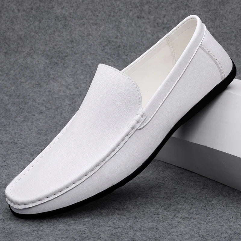 Spring Autumn Men's Casual Leather Shoes For Men Black White Solid Slip-On Plus Size Dropshipping 46 47