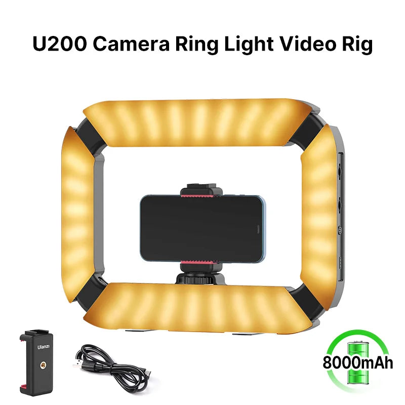 ភ្លើង LED សម្រាប់ថតវីដេអូលើស្មាតហ្វូន Ulanzi U200 សម្រាប់កាមេរ៉ា GoPro និង Youtube Live Lamp ជាមួយ Cold Shoe សម្រាប់មីក្រូហ្វូន និងជើងកាមេរ៉ាវីដេអូ