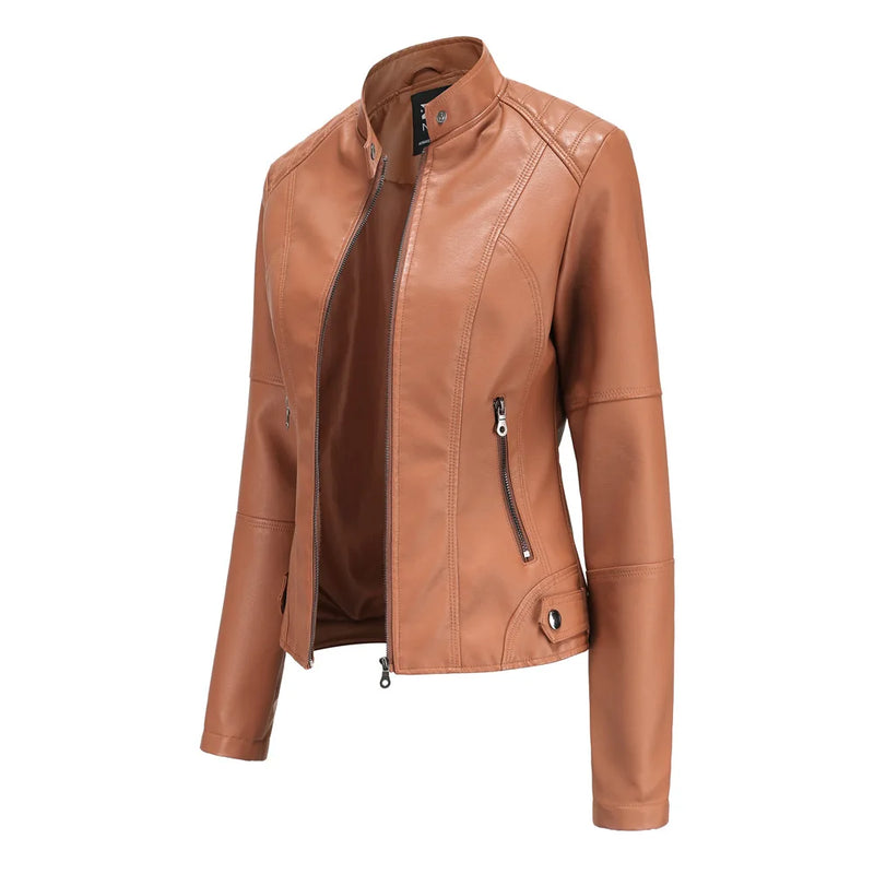 2026 Spring/Autumn New Style Gules Leather Jacket Women's Fashionable Trim Motorcycle Women Coat Black Purple Brown S-4XL