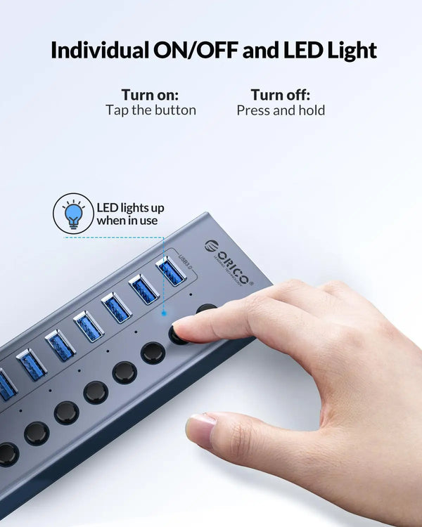 ORICO Powered USB 3.0 HUB 7/10/13/16 Ports USB Extension with On/Off Switches 12V Power Adapter Support BC1.2 Charging Splitter